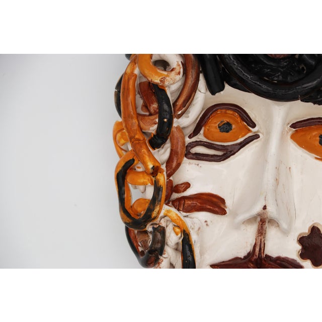 Woman Face Wall Plaque, Sicilian Glazed Earthenware, 1990s For Sale - Image 6 of 12