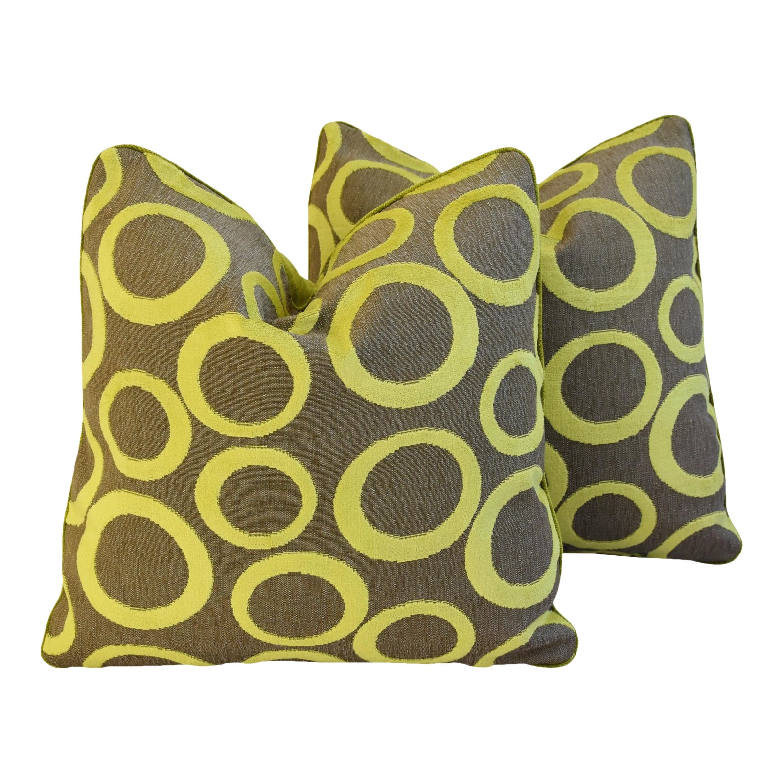 Modern Lime Green Opuzen Cut Velvet Pillows 21" Square Pair Chairish