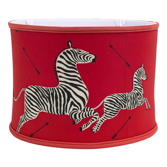 The House of Scalamandré Zebras Drum Shade, Red For Sale