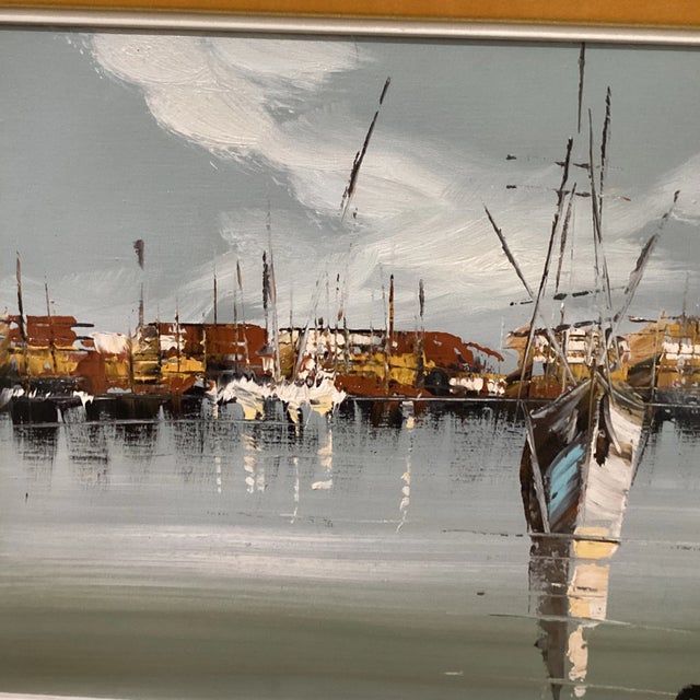 Mid 20th Century Original Oil Painting "Harbor Morning" Signed by Artist Italy, Framed For Sale - Image 4 of 12