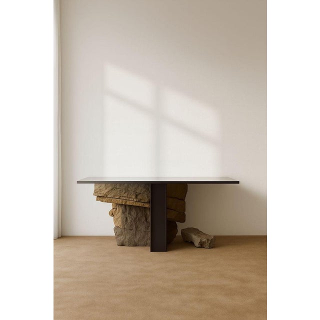 Not Yet Made - Made To Order Vulcano Dining Table in Volcanic Stone with Steel and Glass by Marsica Fossati For Sale - Image 5 of 8