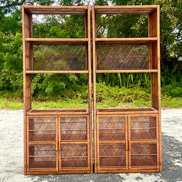 Late 20th Century Vintage Coastal Woven Rattan Etagere - a Pair For Sale - Image 5 of 5