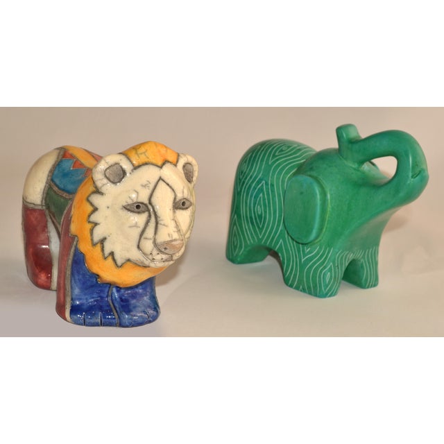 Ceramic 1950 South African Handmade Colorful Raku Ceramic Lion Animal Sculpture Folk Art For Sale - Image 7 of 18