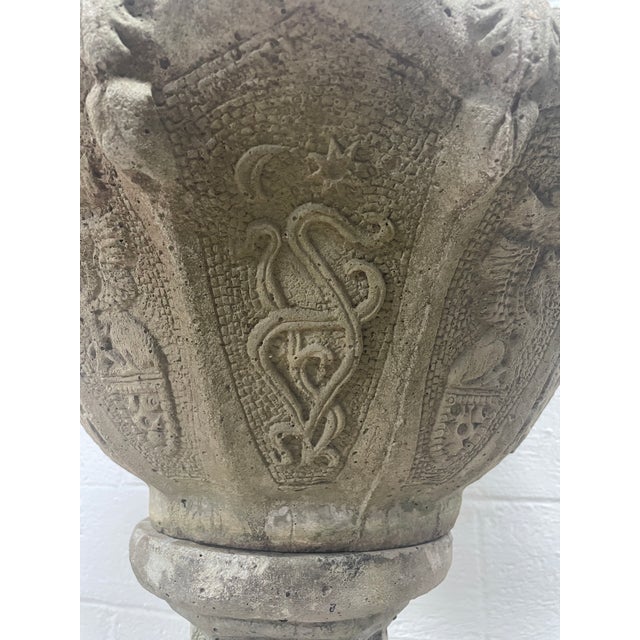 Gothic 1940s 37" Tall Monumental Mid-Century Gothic Griffin Pedestal Urn — South Carolina Estate Rescue For Sale - Image 3 of 13
