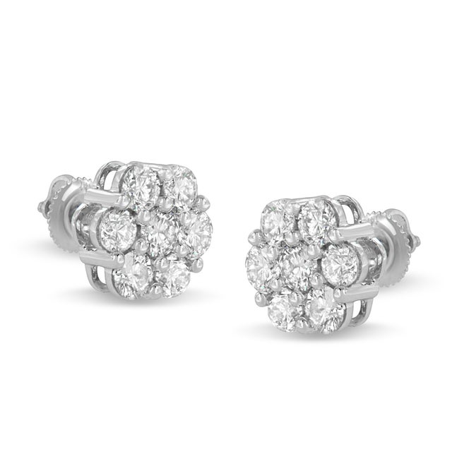 Contemporary 14K White Gold 3 cttw Prong Set Round-Cut Diamond Floral Cluster Stud Earring (I-J Color, SI1-SI2 Clarity) For Sale - Image 3 of 6