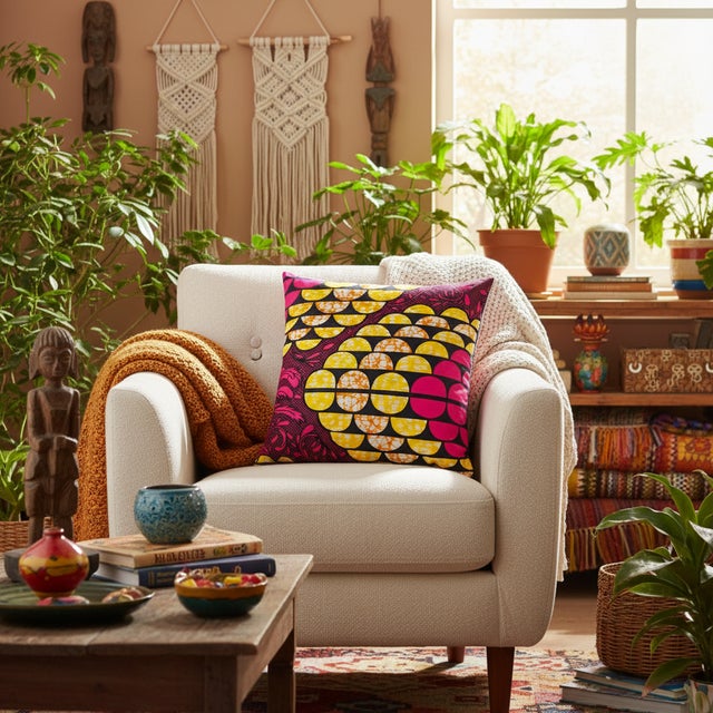 Abstract Pink Yellow Abstract Pillow Cover For Sale - Image 3 of 5