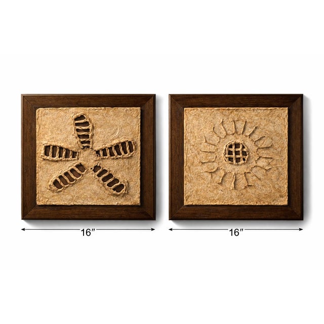 Sculpture Materials Pair of Vintage Textural Wall Panels – Organic Modern Framed Relief Art, Coastal Neutral Decor (16”) For Sale - Image 7 of 8