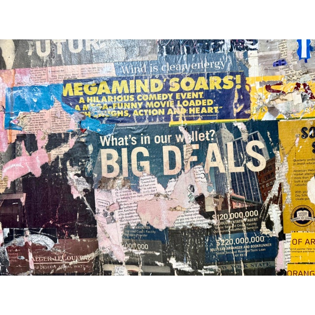 Yellow Mike Falcon, Large Mike Falcon Torn Paper Collage Painting Assemblage Pop Art Decollage For Sale - Image 8 of 18