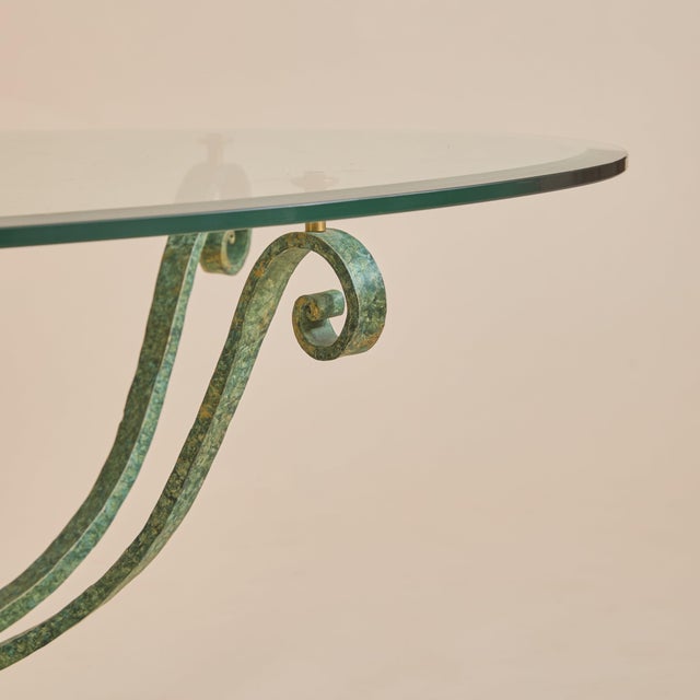 Vintage French Iron + Bronze Oval Glass Coffee Table For Sale In Chicago - Image 6 of 11