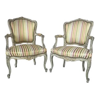 19th Century French Louis XV Style Rococo Fauteuil Armchairs For Sale