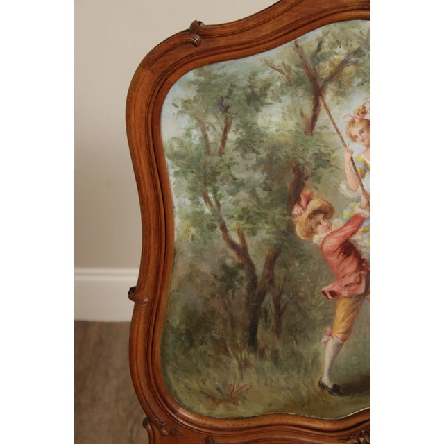 1900 - 1909 Antique French Louis XV Style Walnut Fire Screen For Sale - Image 5 of 12