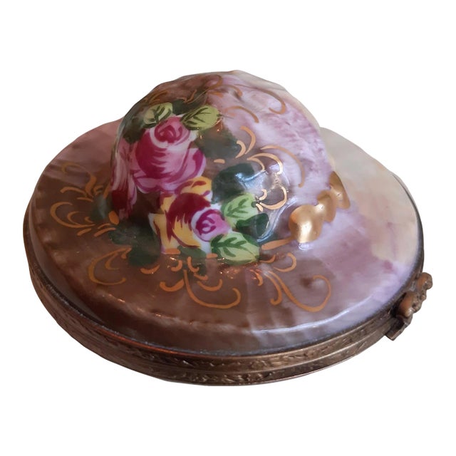 French Limoges Hat Box Floral Rose For Sale
