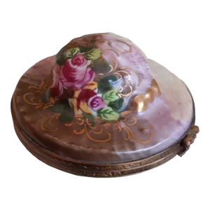 French Limoges Hat Box Floral Rose