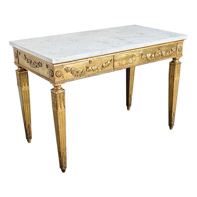 Italian 18th Century Giltwood Console with Original Marble Top For Sale