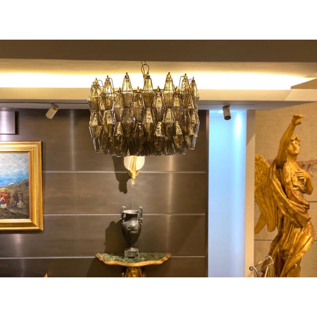 Modern Grey Smoke Poliedri Murano Glass Chandelier, 1990 For Sale - Image 10 of 12