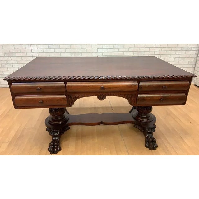 1900 - 1909 Antique Empire Carved Mahogany Partner’s Desk For Sale - Image 5 of 5