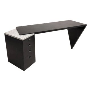 Large Lacquered Wood and Granite Desk, 1980 For Sale