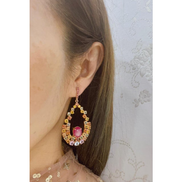 Bochic “Capri” Vintage Red Ruby & Multi Fancy Sapphire Earrings Set In 18 K Gold & Silver Bochic Multi Gem “Capri”...