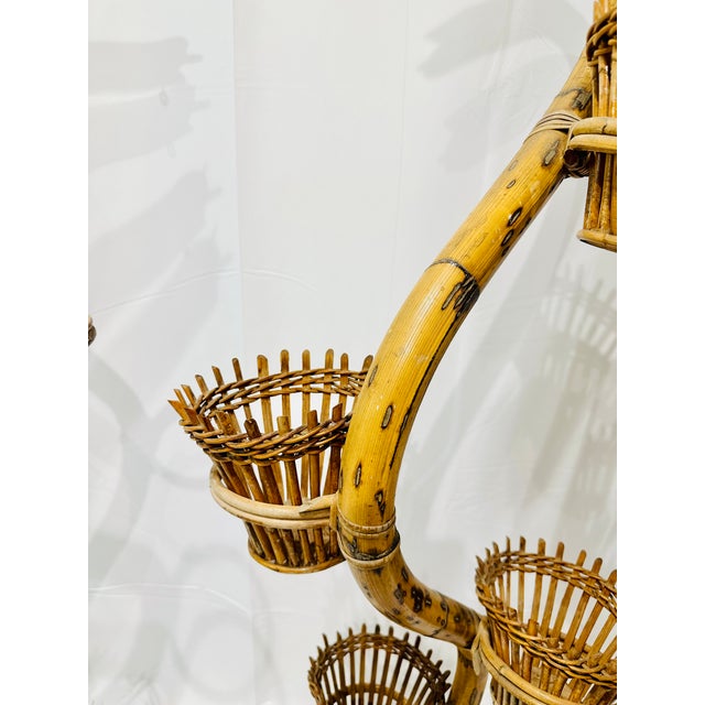 Brown Vintage Mid Century Era Albini Style Rattan Plant Stands For Sale - Image 8 of 9