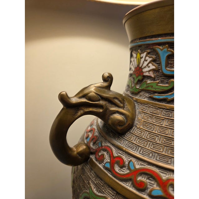 Metal Vintage 1980’s Wildwood Model 6010 Cloisonné Vase Lamp For Sale - Image 7 of 18