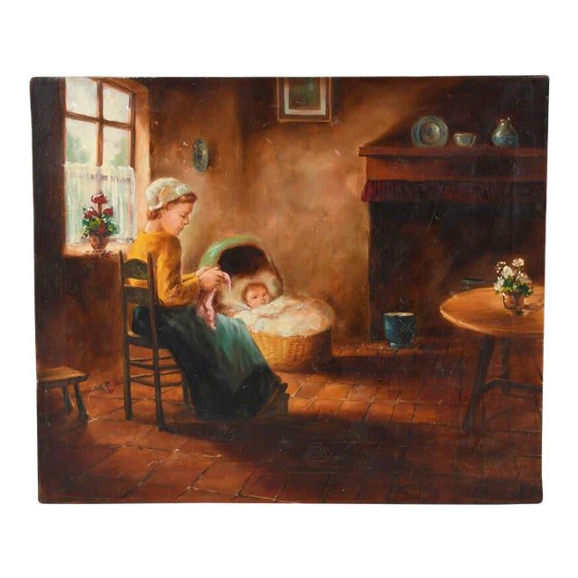 Oil on Canvas of a Mother and Baby For Sale