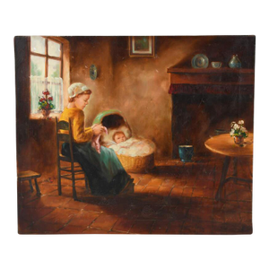 Oil on Canvas of a Mother and Baby