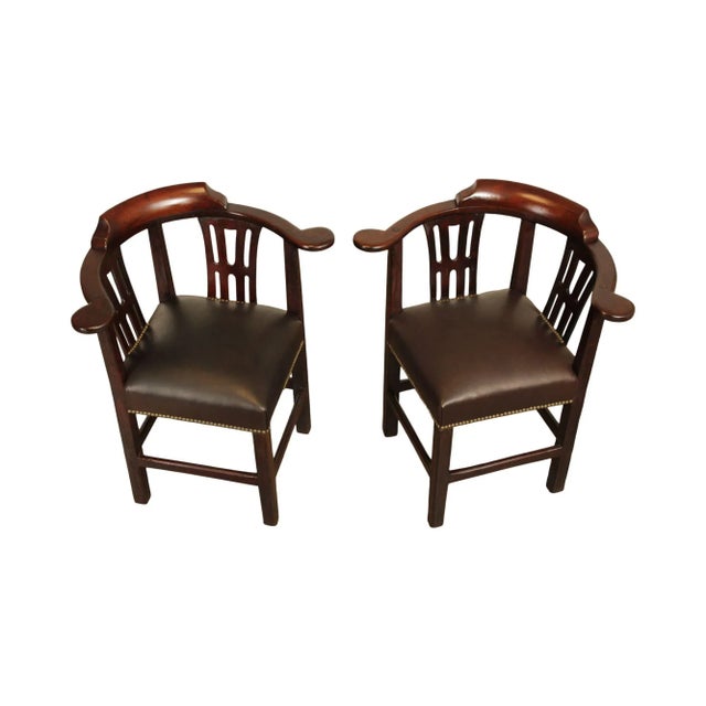 Antique 18th Century English Chippendale Style Mahogany & Leather Corner Chairs - A Pair For Sale - Image 13 of 13