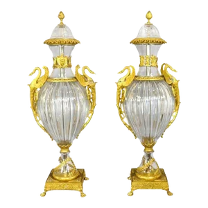 Impressive 19th Century Bronze Ormolu Mounted Cut Glass Covered Urn