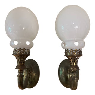 Vintage Brass Caldwell Wall Sconces With Vintage Shades - a Pair For Sale