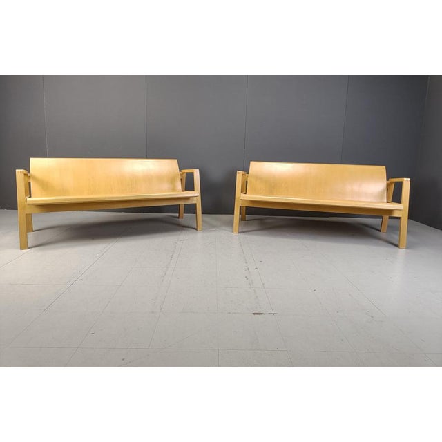 Mid-Century Plywood Benches by Alvar Aalto, 1960, Set of 2 For Sale - Image 3 of 9