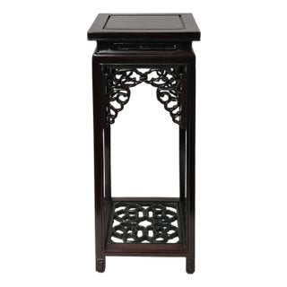 4.75" Dark Brown Scroll Pattern Square Tall Slim Wood Display Stand Riser For Sale