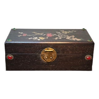 Chinese Padauk Wood Mother-of-Pearl Inlaid Magpie Jewelry Box For Sale