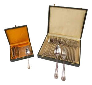 French Art Deco Cutlery Service for 12 with T C Initials from Apollo, 1930s, Set of 38