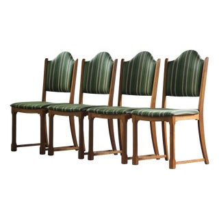 Vintage Baroque Slim Oak Dining Chairs with Upholstered Backs, 1960s, Set of 4 For Sale
