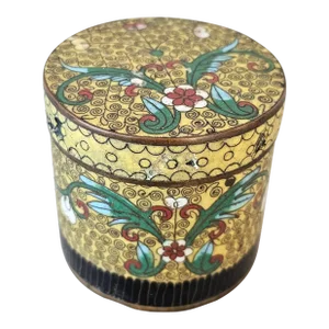 Antique Chinese Cloisonne Enamel Yellow Covered Box