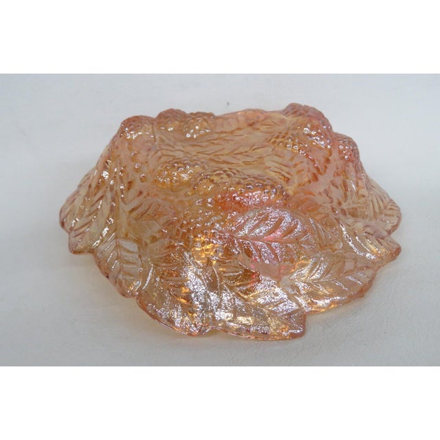 Orange Indiana Glass Bowl Embossed Leaf and Loganberry Marigold Carnival Glass 5031b For Sale - Image 8 of 16