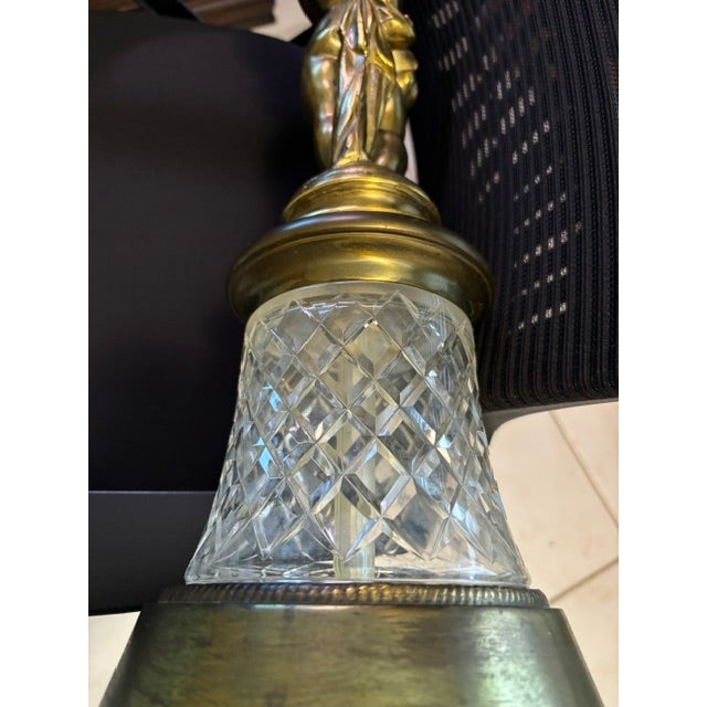 Mid 20th Century Brass Cherub Lamp With Cut‑Glass Diamond Base, 36″ Tall For Sale - Image 12 of 13