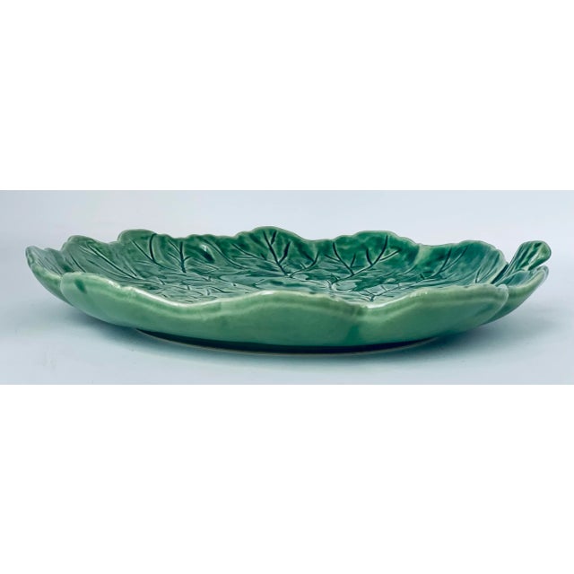 Late 20th Century Vintage Portuguese 'Bordallo Pinheiro' Majolica Glazed Ceramic Geranium Leaf Platter For Sale - Image 5 of 13
