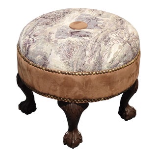 French Country Tapestry Style Footsool With Cabriole Legs For Sale