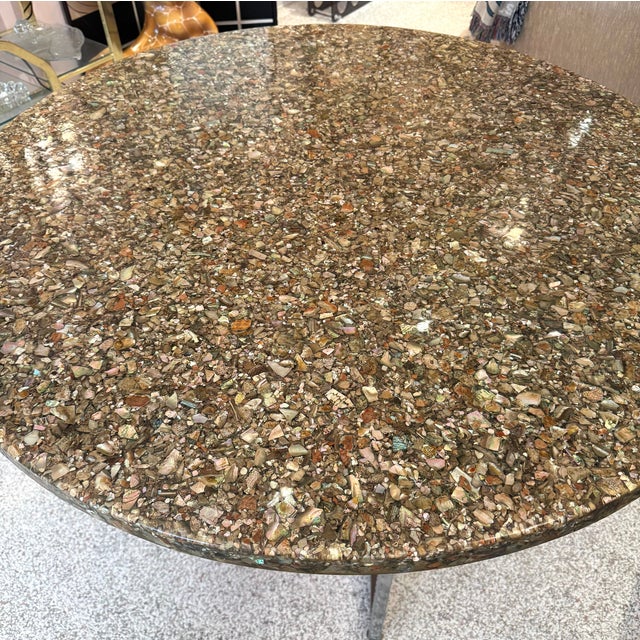 Vintage Abalone Shell Resin and Chrome Circular Dining Table For Sale In New York - Image 6 of 14