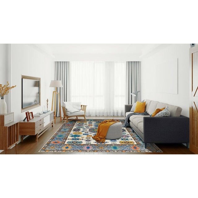 Textile 9x12 Ivory Hand-Knotted Wool Floral Constellation Tribal Modern Carpet Rug For Sale - Image 7 of 7