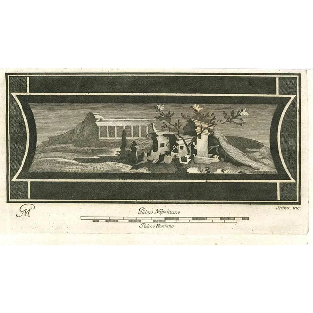 Fresco from "Antiquities of Herculaneum" is an etching on paper realized by Fernando Strina in the 18th Century. Signed on...