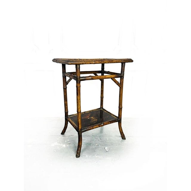 Antique English Chinoiserie 2-Tier Tiger Bamboo Side Table, 1870 For Sale - Image 3 of 11