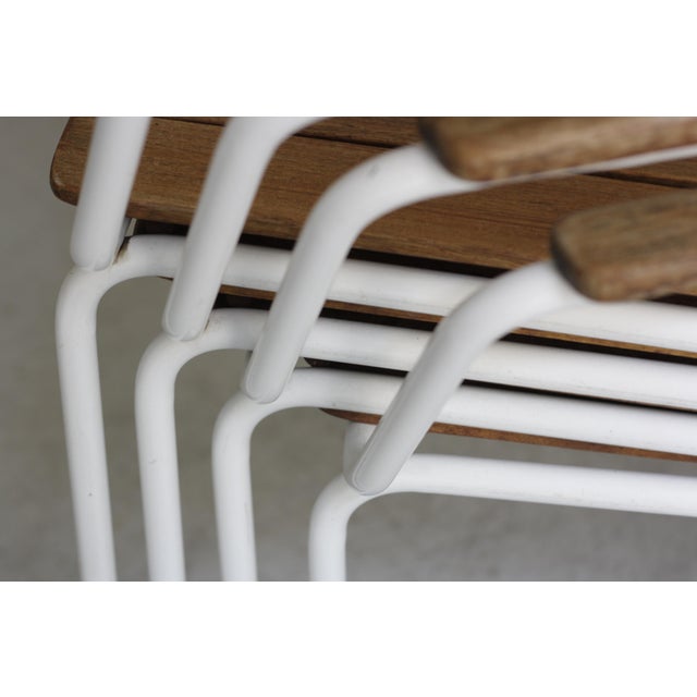 Mid-Century Modern Daneline Garden Chairs in Tubular Steel and Teak, 1970s, Set of 4 For Sale - Image 11 of 14