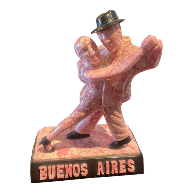 1960s Argentine Rhodocrosite and Black Onyx Carved Stone Sculpture of Dancers For Sale