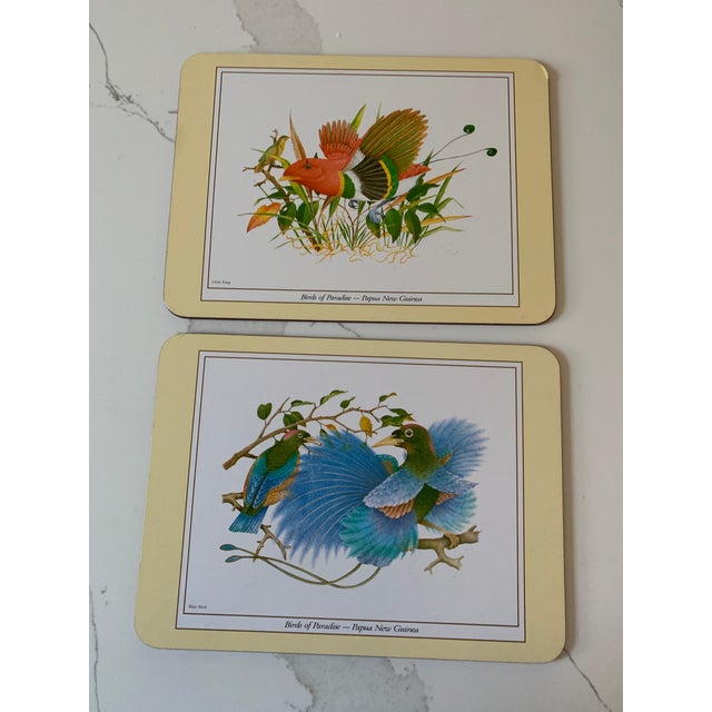 Set of Six Board Placemats With Exotic Bird Prints For Sale - Image 4 of 5