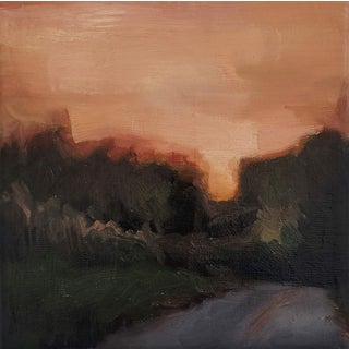 Boundless by Lacey Jane | Oil on canvas landscape at sunset with trees and a road For Sale