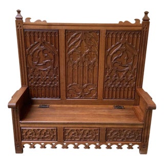 Antique Neo-Gothic Chest Bench, 1880 For Sale