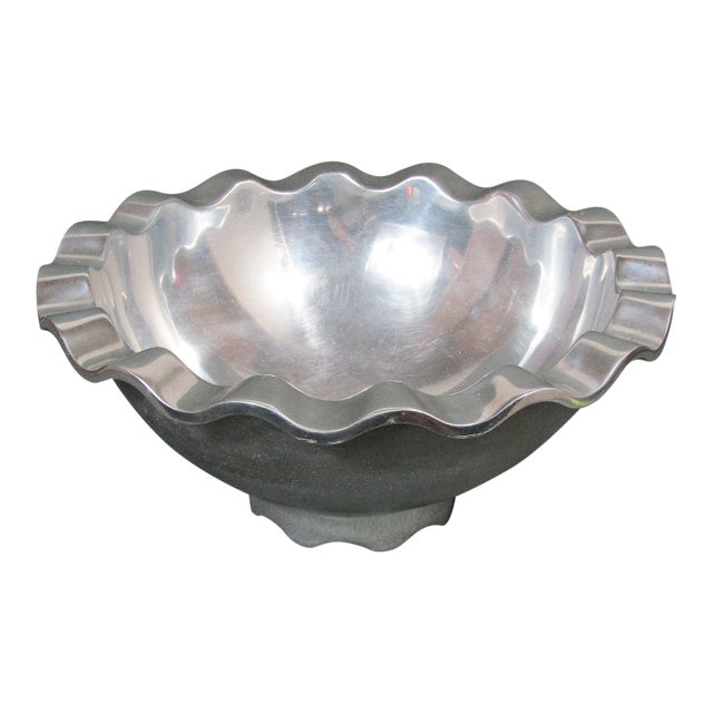 1980s Stanley Tigerman for Swid Powell Wavy Rim Footed Aluminum Bowl, 12" Postmodern Centerpiece For Sale