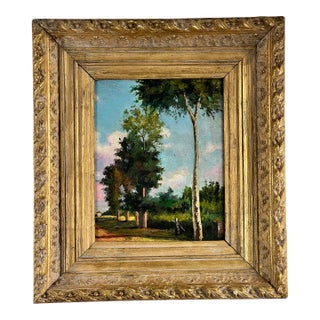 Antique Continental School Oil on Board Painting “Sunny Tree Lined Path” Unsigned C. Early 20th Century For Sale
